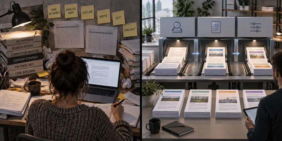 Un flujo de trabajo de contenidos enfocado en Soro que muestra un trabajo de SEO organizado y revisado
